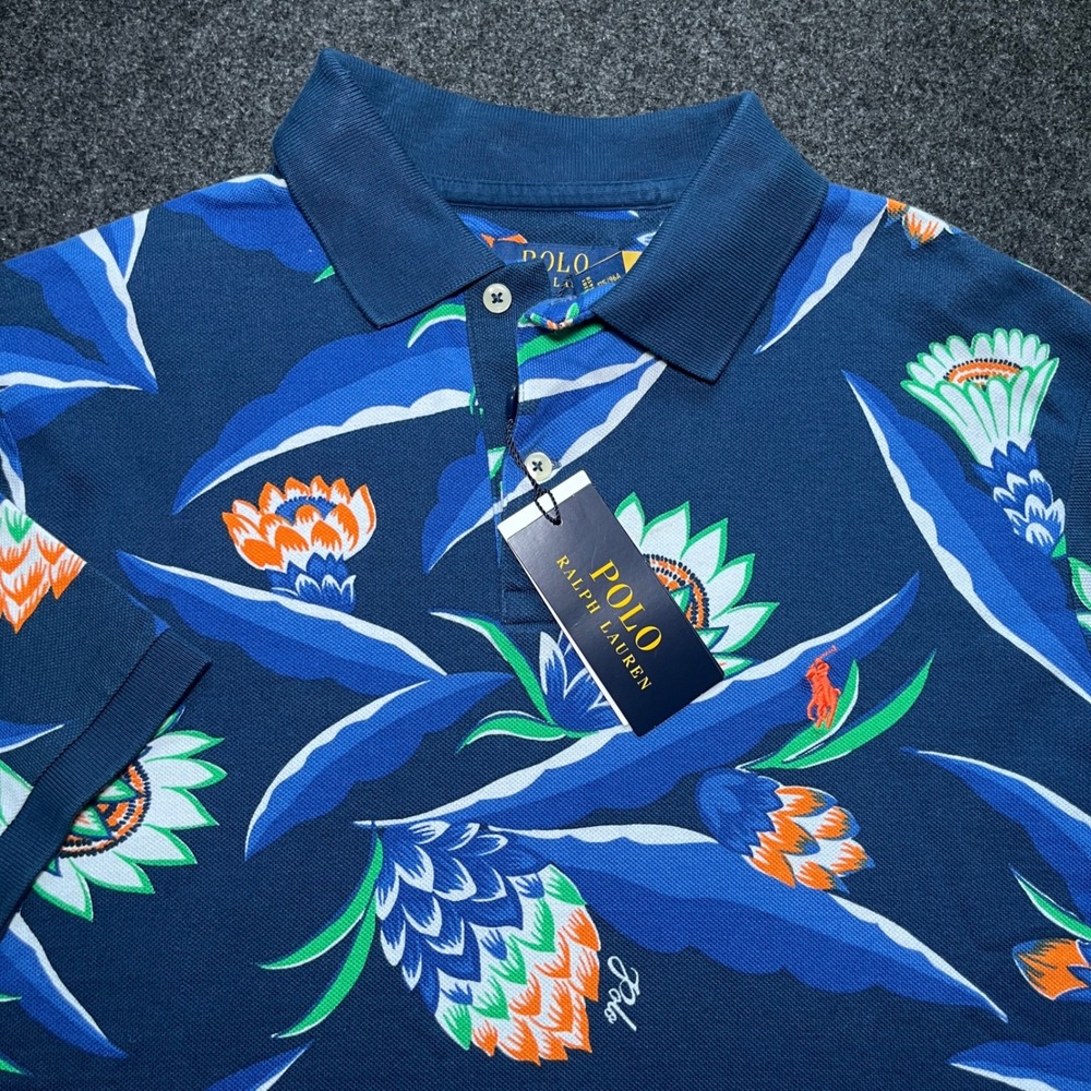 Polo Ralph Lauren Polo Shirt Mens M Blue New Floral Classic Fit 710929064001